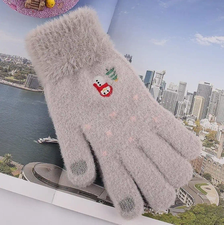 Mănuși calde de iarnă pentru femei, brodate cu model de Crăciun