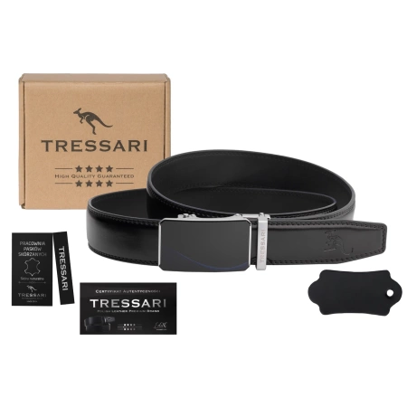 Cureaua automata TRESSARI neagra pentru barbati, 125 cm, pentru pantaloni, piele naturala