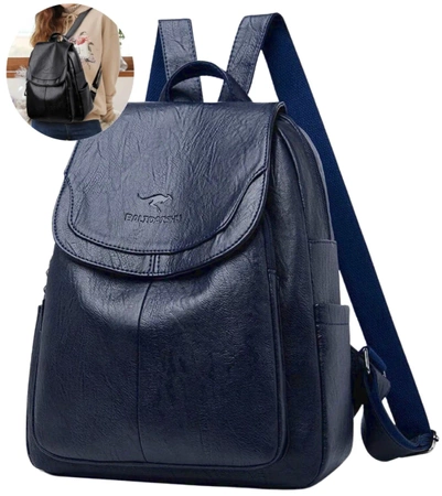 Rucsac mare retro de dama elegant din piele, bleumarin