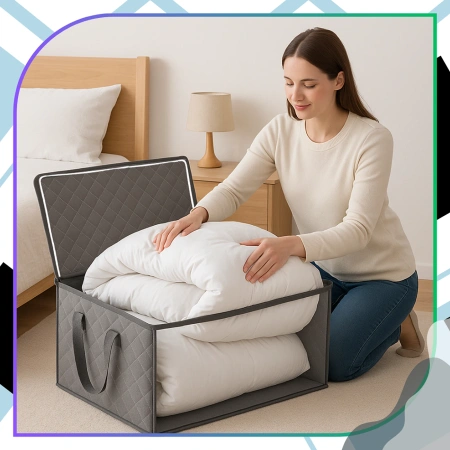 Set organizator 3 piese, geanta dulap pentru asternuturi, haine, mare