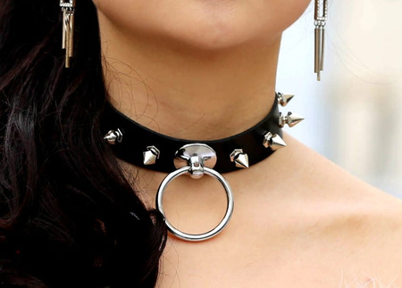 Colier din piele punk guler gotic choker cu vârfuri întunecate