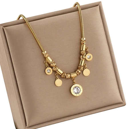 Colier cu lanț de aur, oțel chirurgical, pandantive cu zircon