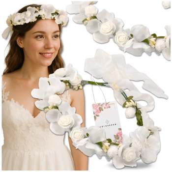 Coroană Bentita Păr Flori Trandafiri Albi Stil Boho