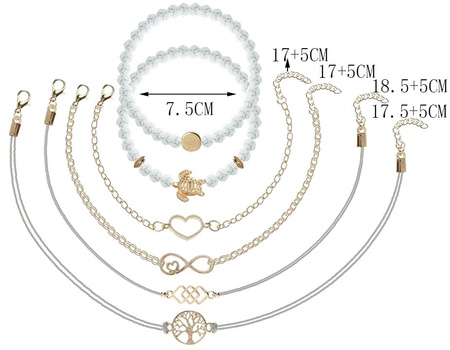 6 brățări cu inimă Infinity arbore broască țestoasă gri auriu