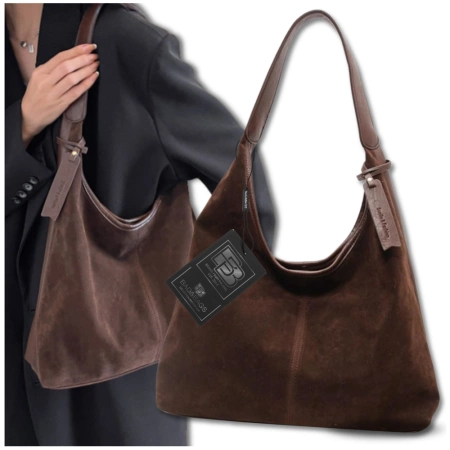 BAD&BAGS geanta de dama din piele geanta maro din piele intoarsa ecologica