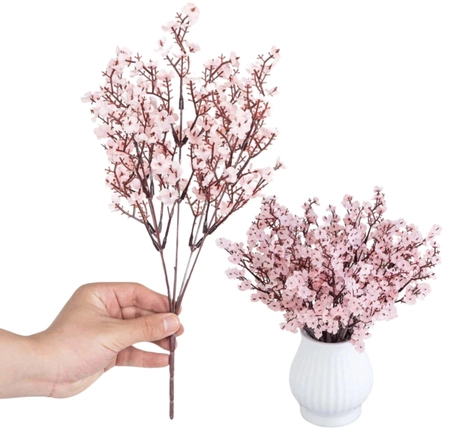Flori artificiale roz, 1 buc, ramură decorativă de cireș mirabel
