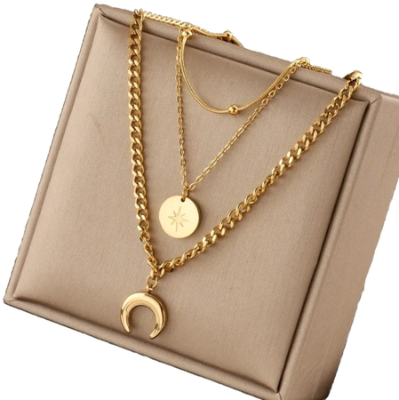 Colier luna de aur, otel chirurgical, lant triplu