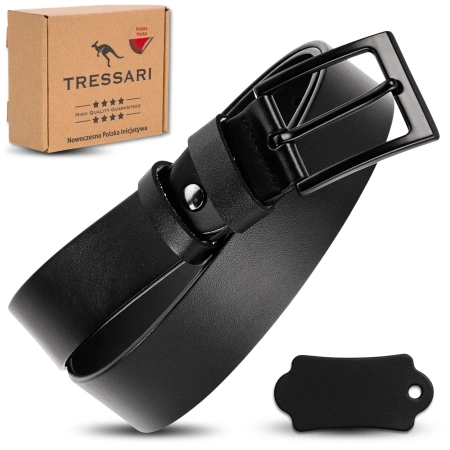 Curea din piele pentru bărbați TRESSARI, piele naturală, 120 cm, neagră, pentru pantaloni