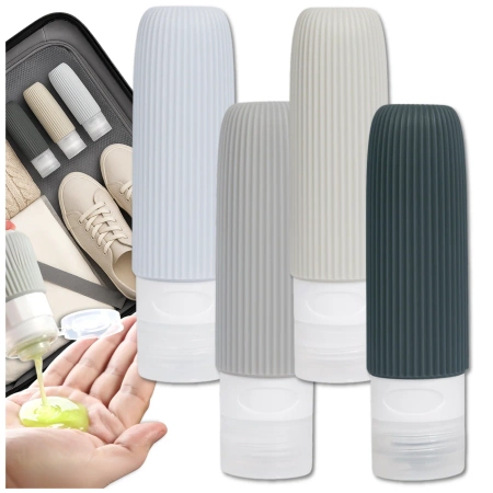 Set de 4 sticle de călătorie reutilizabile de 90 ml, gri.