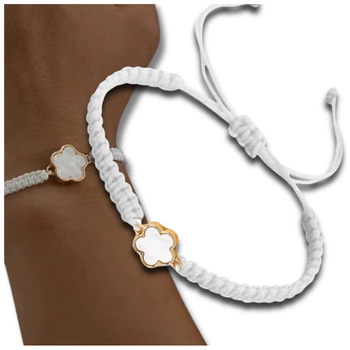 Brățară împletită reglabilă cu o floare de trifoi alb pe șnur