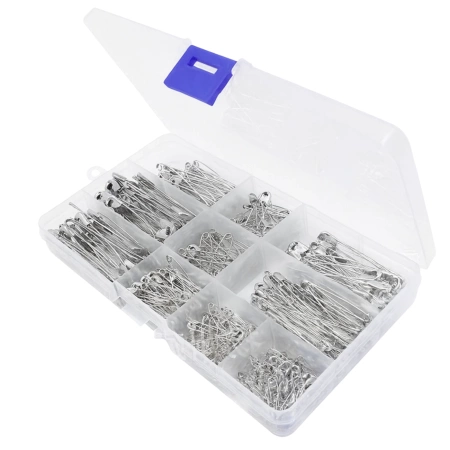 Ace de siguranță, set de 460 buc., ace de siguranță mici, mari, argintii, pentru croitorie