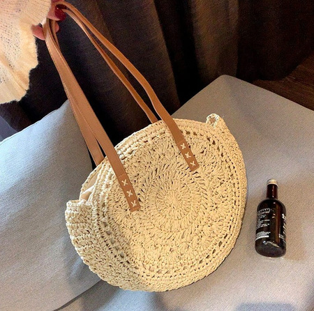 Geantă clasică boho cu coș rotund din paie