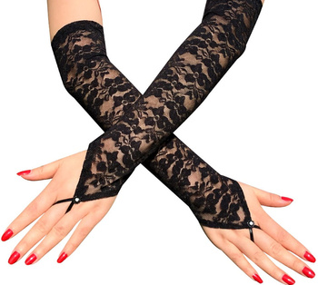 Mănuși din dantelă neagră elastic lung Retro