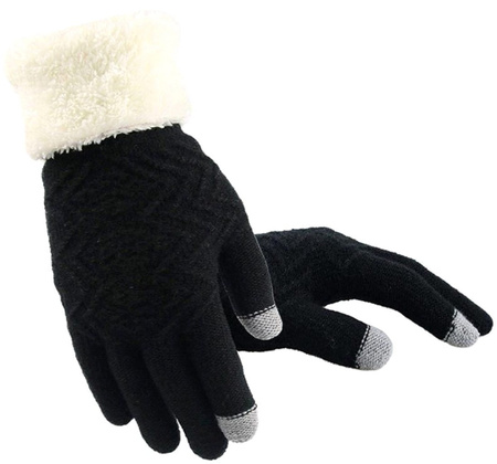 Mănuși de iarnă negre cu atingere caldă pentru femei cu ursuleț de pluș