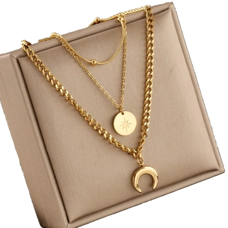 Colier luna de aur, otel chirurgical, lant triplu