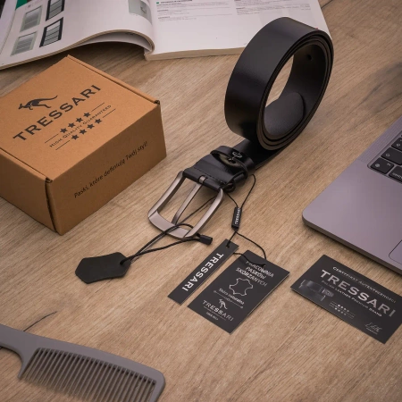 Curea barbati TRESSARI 125 cm 100% piele naturala, piele neagra pentru pantaloni