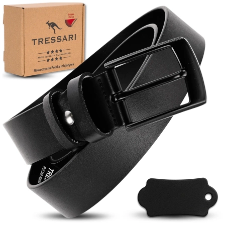 Curea din piele pentru pantaloni bărbătești TRESSARI 115 cm piele naturală neagră