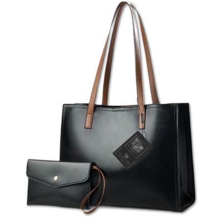 BAD&BAGS geantă de mână din piele pentru femei, cumpărător clasic din piele lăcuită neagră