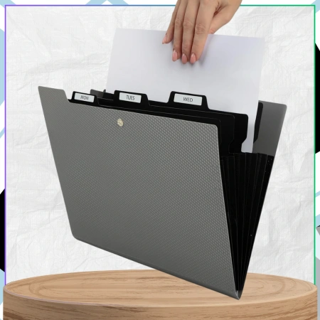 Organizator de dosare pentru documente A4, gri, 5 compartimente