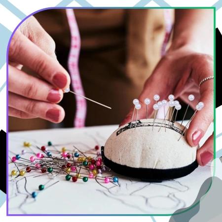 Set de 100 de ace de croitorie cu cap rotund 65 mm, alb perlat