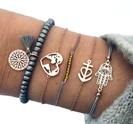 5 brățări auriu gri set inimă ancora Fatima