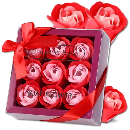 Trandafiri decorativi parfumati de sapun 9 buc. set cadou roșu