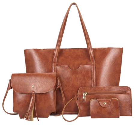 Geanta shopper dama BAD&BAGS din piele maro clasic + accesorii