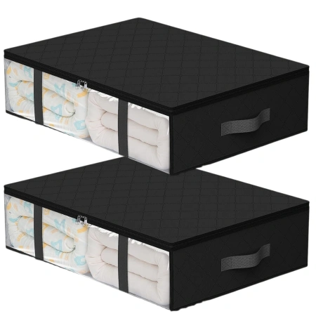 Set de 2 organizatoare pentru dulap pentru lenjerie de pat, haine, geantă, mare, negru, 60x45cm