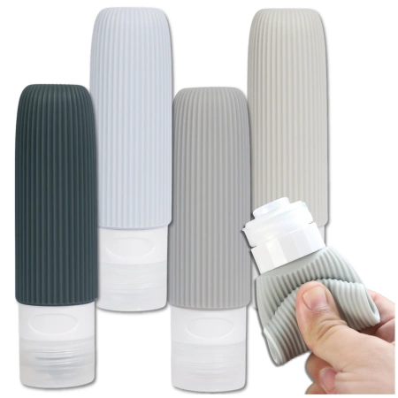 Set de 4 sticle de călătorie reutilizabile de 90 ml, gri.