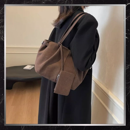 Geantă shopper de damă BAD&BAGS din piele ecologică din piele intoarsa maro