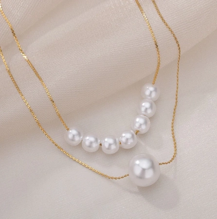 Colier elegant din oțel multi-chirurgical auriu cu perle