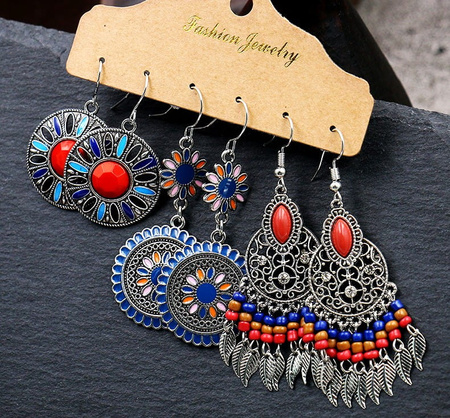 Set cercei populari boho, etnici pictati manual