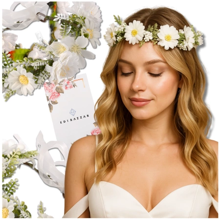 Coroană de împărtășanie albă bentiță flori trandafiri stil boho