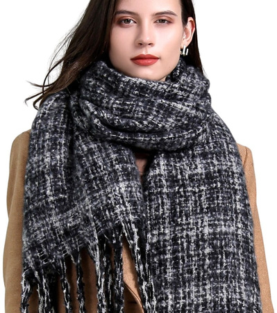 Eșarfă mare în carouri, eșarfă șal caldă neagră