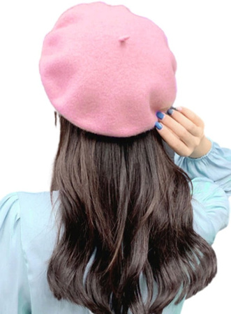 Șapcă beretă de damă cu antenă, roz francez