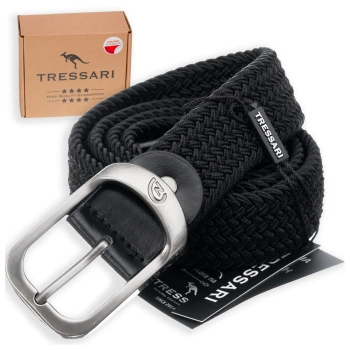 TRESSARI curea elastica impletita neagra catarama argintie