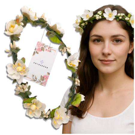 Bentiță Coroană Albă Flori Trandafiri Stil Boho