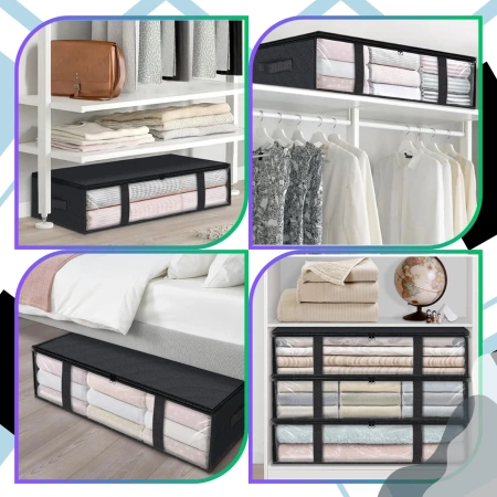 Geantă organizatoare pentru dulap, pentru lenjerie de pat și haine, set de 2, neagră