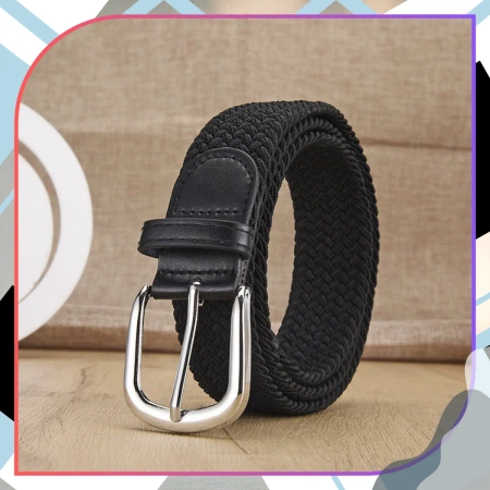 Curea elastică pentru bărbați împletită damă pentru pantaloni negru puternic