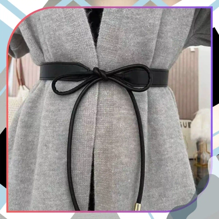 Curea de piele de damă cu talie îngustă legată elegant negru