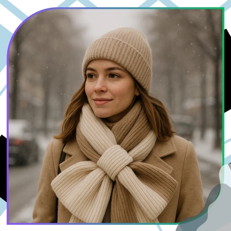 Eșarfă de damă pentru iarnă, călduroasă, bicoloră, bej