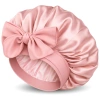 Casca de dormit roz satinat cu panglici pentru protecție