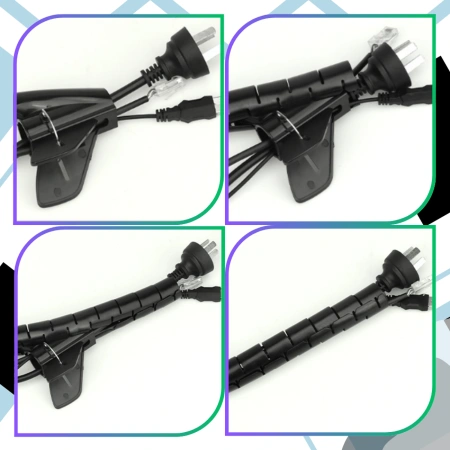 Husă de cablu spiralată 5m, organizator negru pentru cabluri și fire