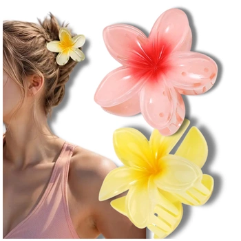 Un set de agrafe, 2 bucăți de agrafe, flori de plumeria colorate