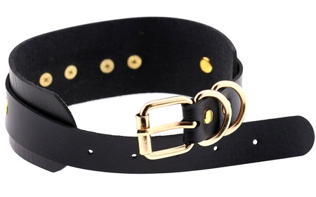 Colier choker din aur negru cu curea din piele