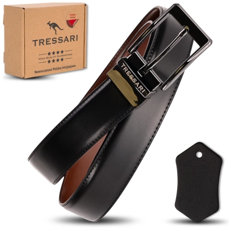 Curea din piele dublă TRESSARI, neagră și maro, 120 cm pentru pantaloni