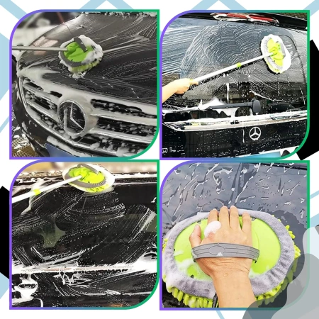 Perie pentru spălarea mașinii cu mâner telescopic și cap rotativ.