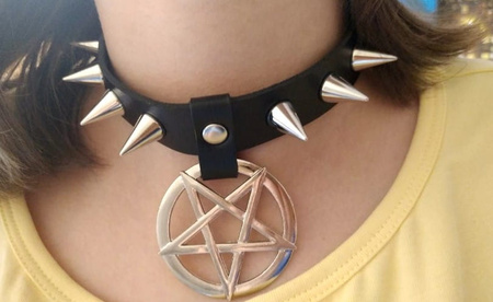 Colier din piele, guler Pentagram negru gotic