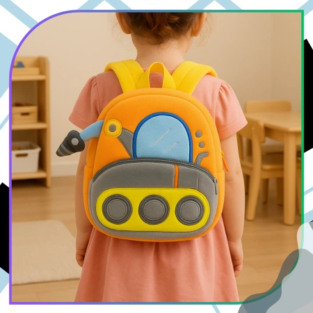 Rucsac de pluș pentru copii, pentru preșcolari, cu fermoar EXCAVATOR