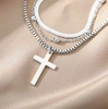 Colier elegant cu cruce din oțel chirurgical multi-argintiu